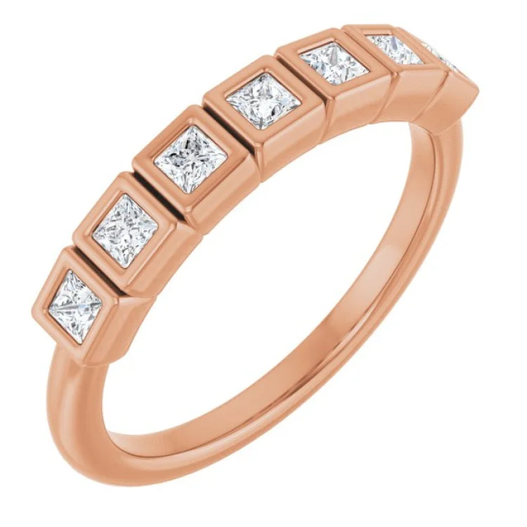 women’s birthstone stackable ring-14K Rose 2x2 mm Square 1/3 CTW Natural Diamond Anniversary Band