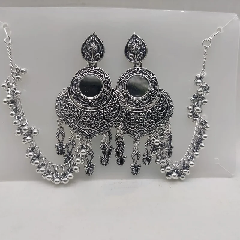 women’s heart-shaped earrings-SNERA Oxidised Plated Mirror Kan Chain Dangler Earrings