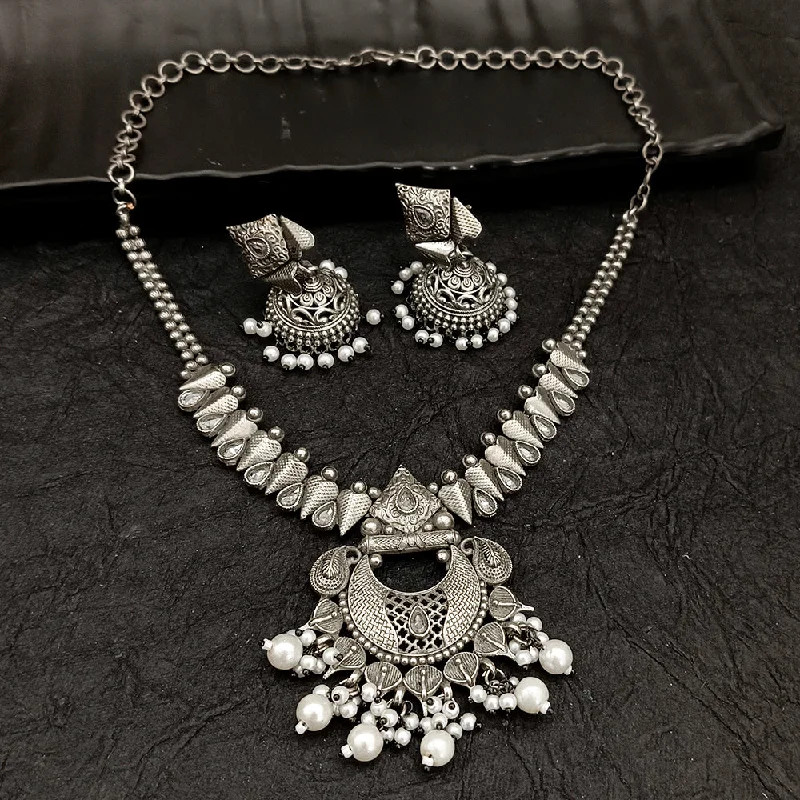 women’s heirloom necklace-Deep Jewell Oxidised Plated Necklace Set