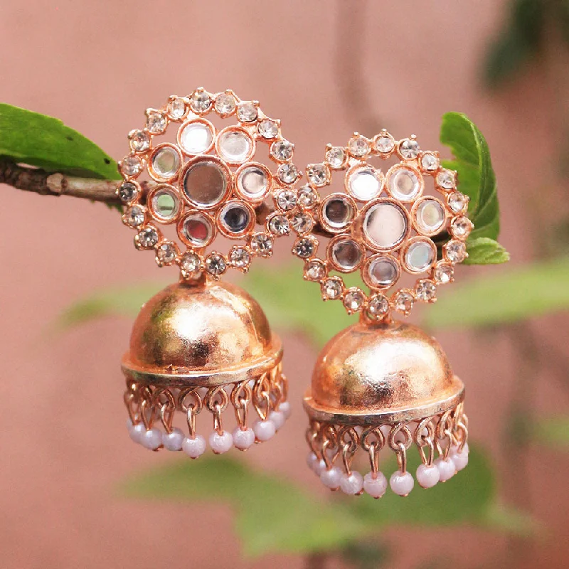 women’s round earrings-H K Fashion Rose Gold Austrian Stone And Mirror Jhumki Earrings