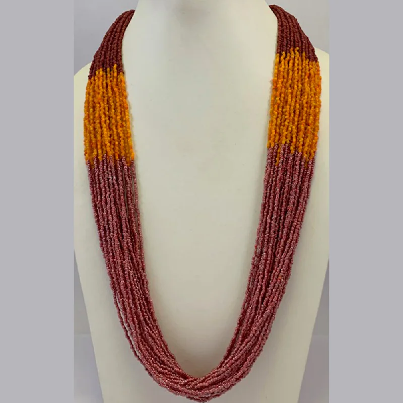 women’s ruby necklace-Multi Layered Seed Bead Yellow/Brown/Multi Necklace