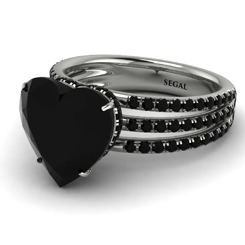 women’s statement engagement ring-Triple Bands Heart Shape Black Diamond Ring - Noelle No. 390