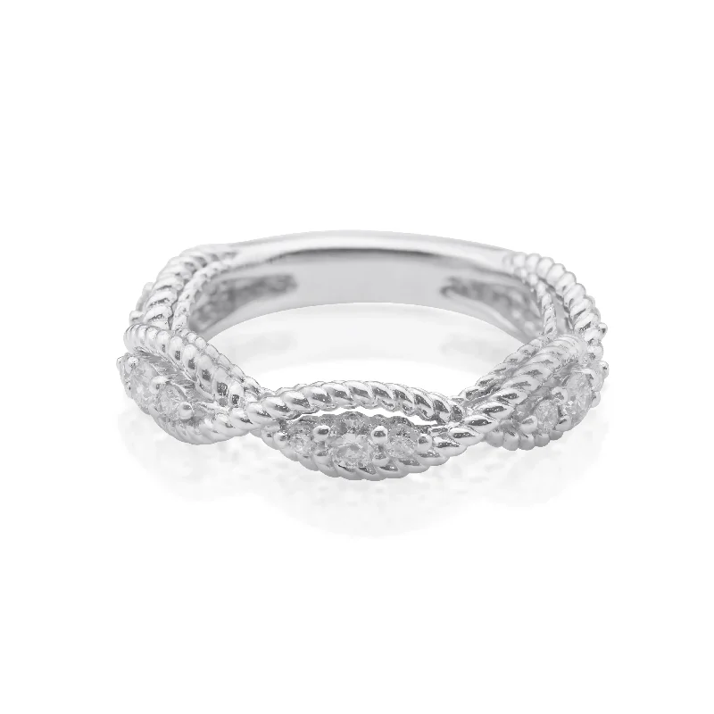 women’s double halo engagement ring-Braided Twist Diamond Ring