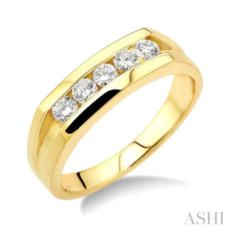 women’s round diamond ring-.50CTRD DM MENS RG YG 14K@5-G*