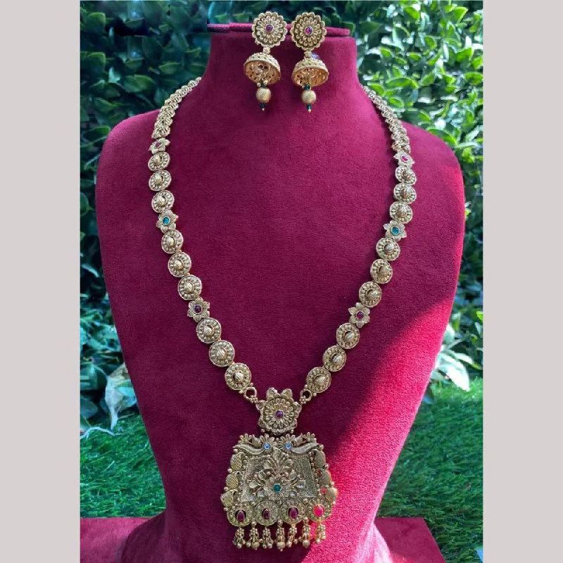 women’s choker necklace-Amoliya Jewels Gold Plated Pota Stone And Pearls Long Necklace Set