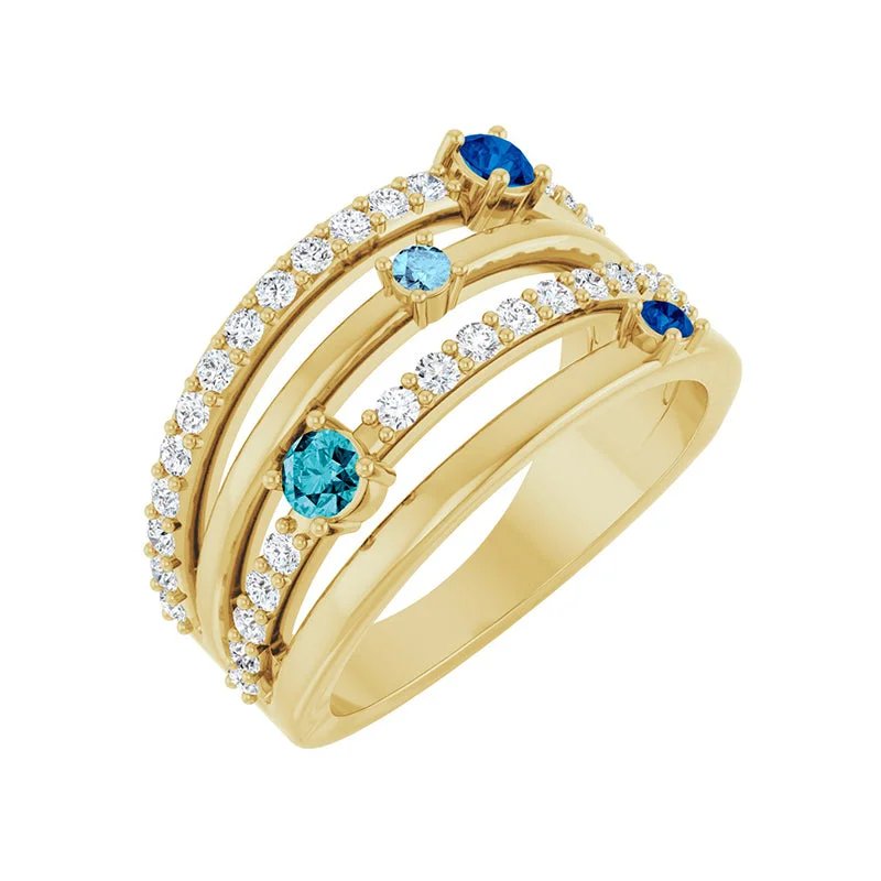 women’s halo engagement ring-14K Yellow Gold Natural Blue Multi-Gemstone & 1/2 CTW Natural Diamond Ring