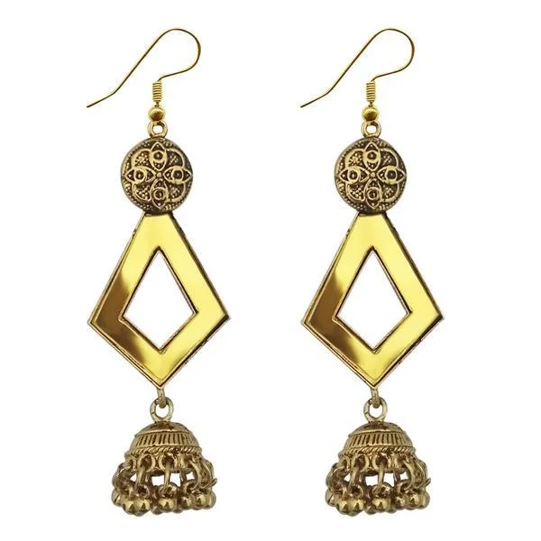 women’s boho earrings-Tip Top Fashions  Antique Gold Plated  Mirror Jhumki Earrings - 1314954B