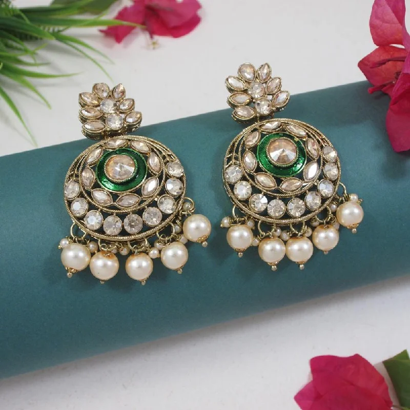 women’s luxury earrings-Etnico Gold Plated Traditional Meenakari Kundan & Pearl Chandbali Earrings For Women (E3255W)