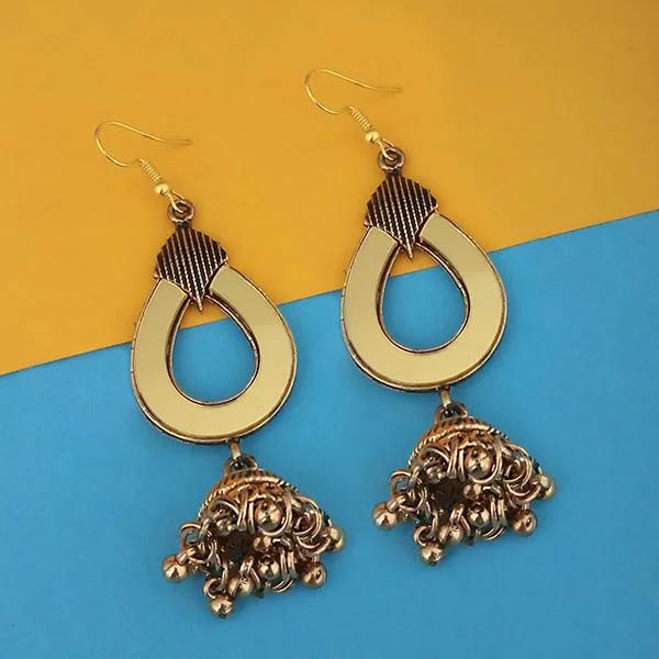 women’s adjustable earrings-Tip Top Fashions  Antique Gold Plated  Mirror Jhumki Earrings - 1314943B