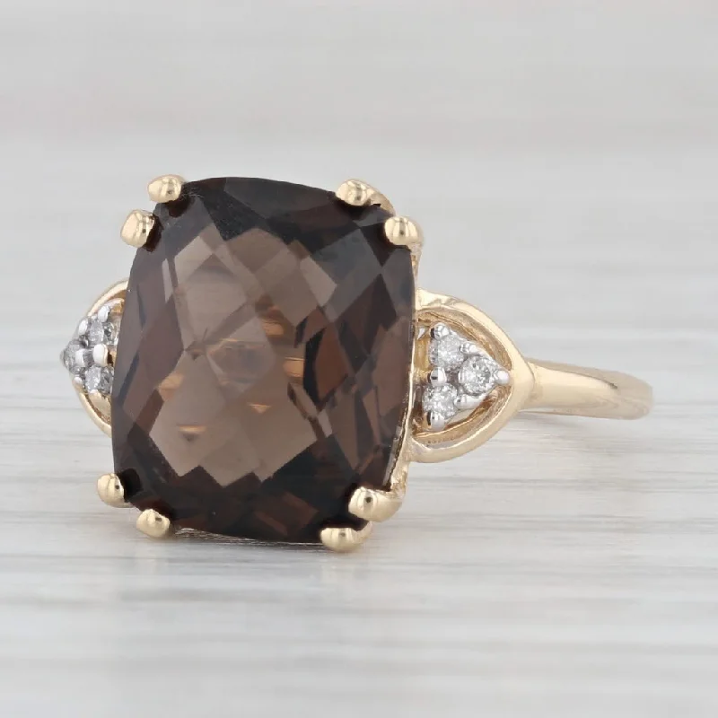 women’s vintage sapphire engagement ring-4.80ctw Smoky Quartz Diamond Ring 10k Yellow Gold Size 7.5