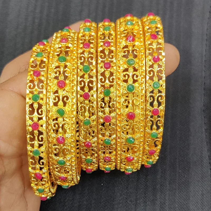 women’s statement gold bangle-Pooja Bangles Gold Plated Pota Stone Bangles Set