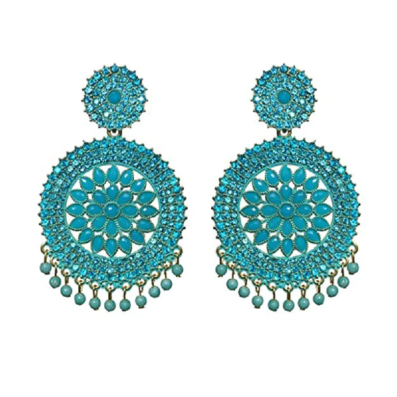 women’s fancy earrings-Subhag Alankar Light Blue Stone earrings for Girls and Women. Alloy Chandbali Earring