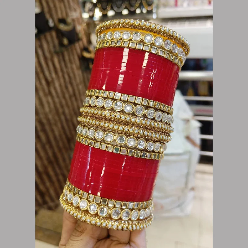 women’s chunky bracelet-Pooja Bangles Gold Plated Crystal Stone And Acrylic Bridal Chura