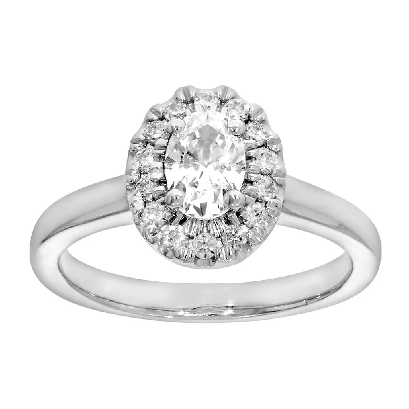 women’s classic engagement ring-9ct White Gold 1 Carat Diamond Ring with Oval Centre Diamond