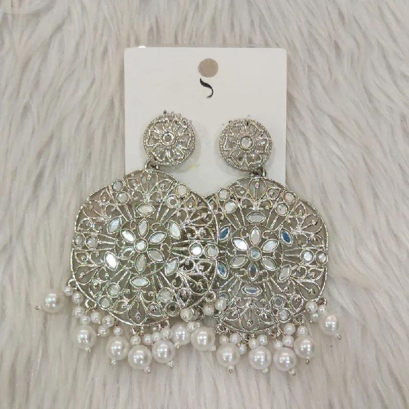 women’s dangling earrings-Dhwani Silver Plated Mirror Dangler Earrings