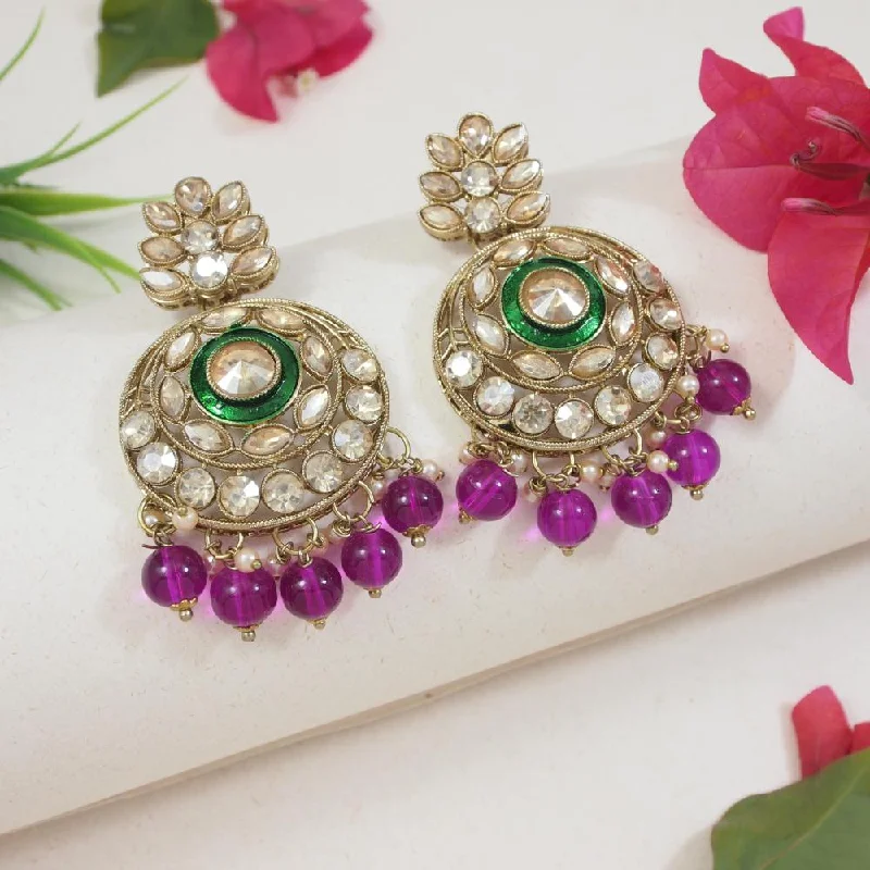 women’s fancy earrings-Etnico Gold Plated Traditional Meenakari Kundan & Pearl Chandbali Earrings For Women (E3255Wi)