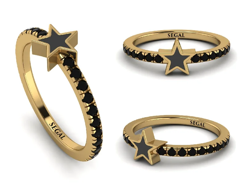 women’s modern engagement ring-Elegant Enamel Star Black Diamond Ring - Star No. 7