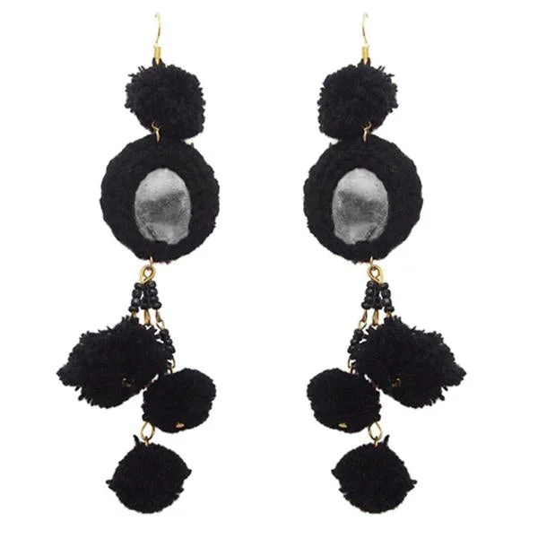 women’s wedding earrings-Tip Top Fashions Black Thread Mirror Gold Plated Earrings - 1308306I