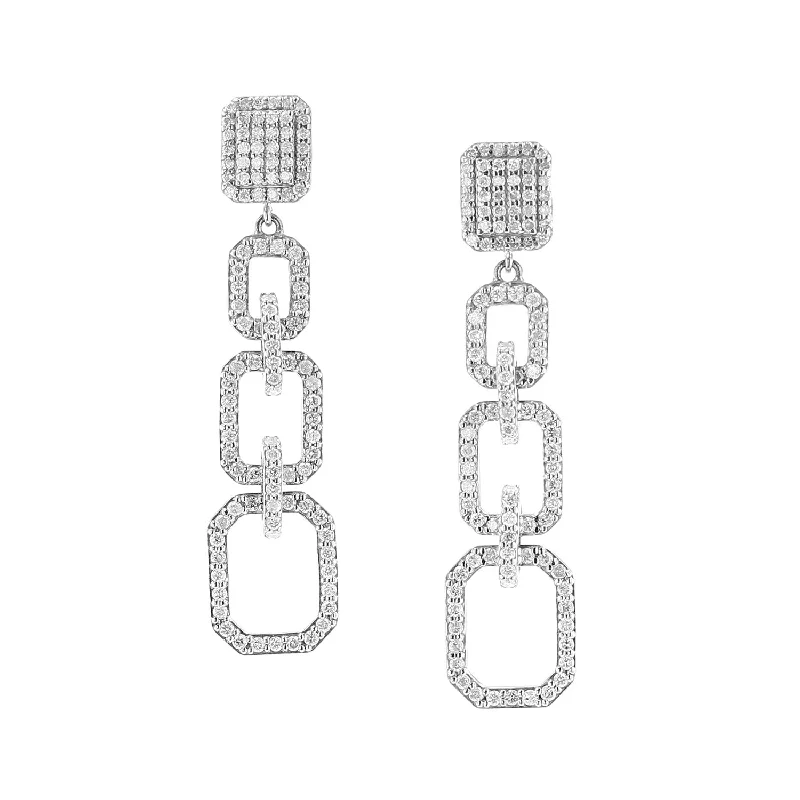 women’s hoop earrings for women-Diamond Shield and Geometric Link Drop Earrings  E000504M