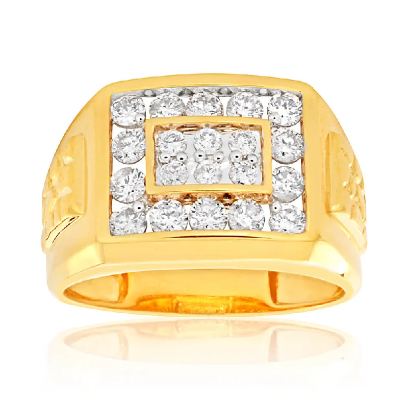 women’s white gold diamond engagement ring-9ct Yellow Gold 1 Carat Diamond Ring Set With 20 Brilliant Cut Diamonds