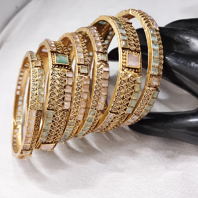 women’s custom bangles-Lucentarts Jewellery Gold Plated Crystal Stone Bangles Set