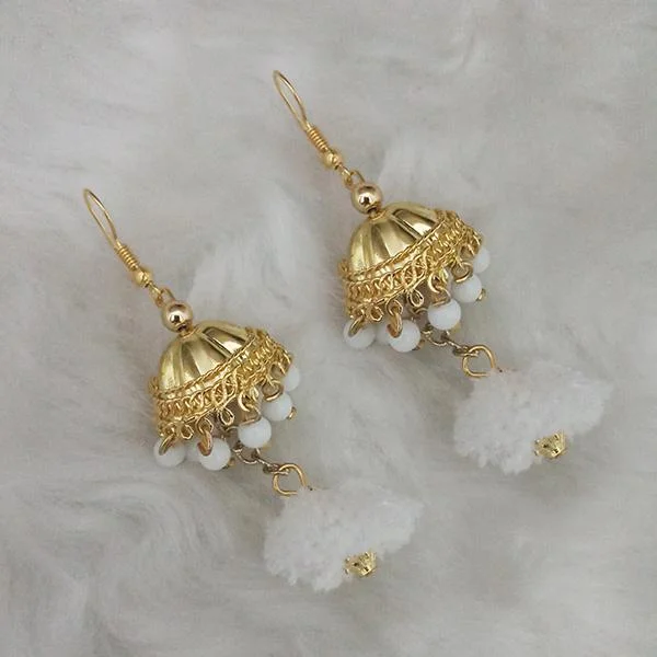 women’s large hoop earrings-Tip Top Fashions Gold Plated Jhumki Pompom Earrings - 1308380F