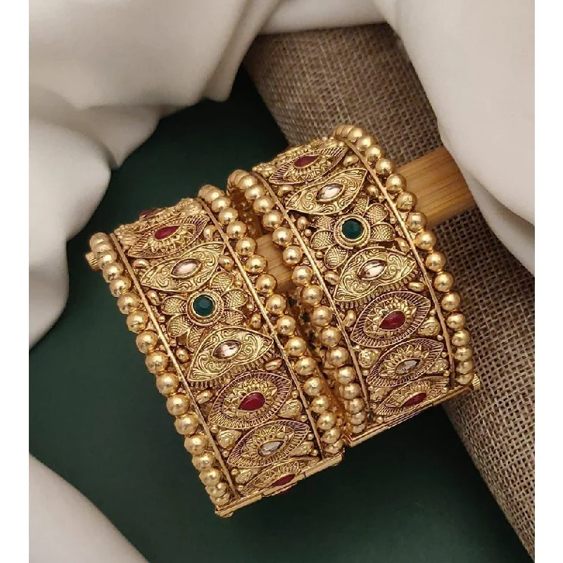 women’s gold bracelet for wedding-Akruti Collection Gold Plated Pota Stone Openable Kada