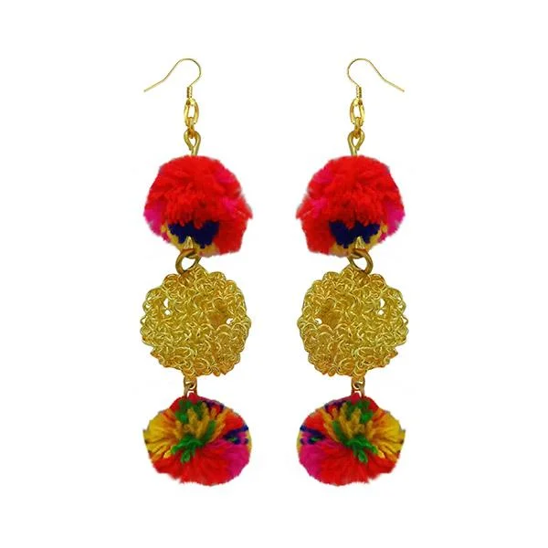 women’s classy earrings-Tip Top Fashions Multicolor Pompom Thread Earrings - 1308347A