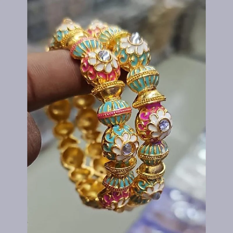 women’s silver and gold bangle-Pooja Bangles Gold Plated Meenakari Bangles Set