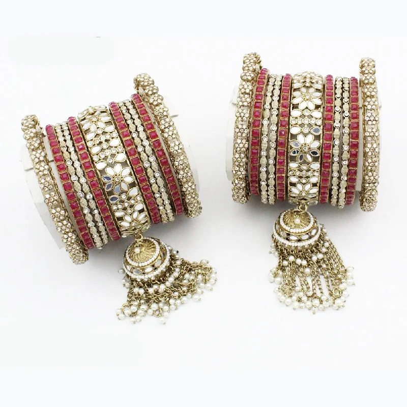 women’s rhinestone bracelet-Manisha Jewellery Gold Plated Mirror Bangles Set