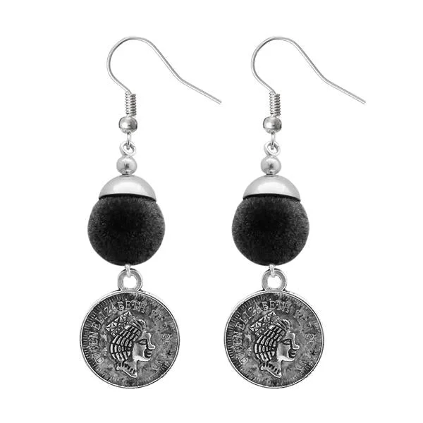 women’s minimalist earrings-Jeweljunk Black Thread Silver Plated Dangler Earrings - 1310944E