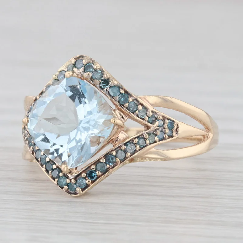 women’s classic solitaire engagement ring-2.40ctw Aquamarine Blue Diamond Ring 14k Yellow Gold Size 9.25 Cocktail