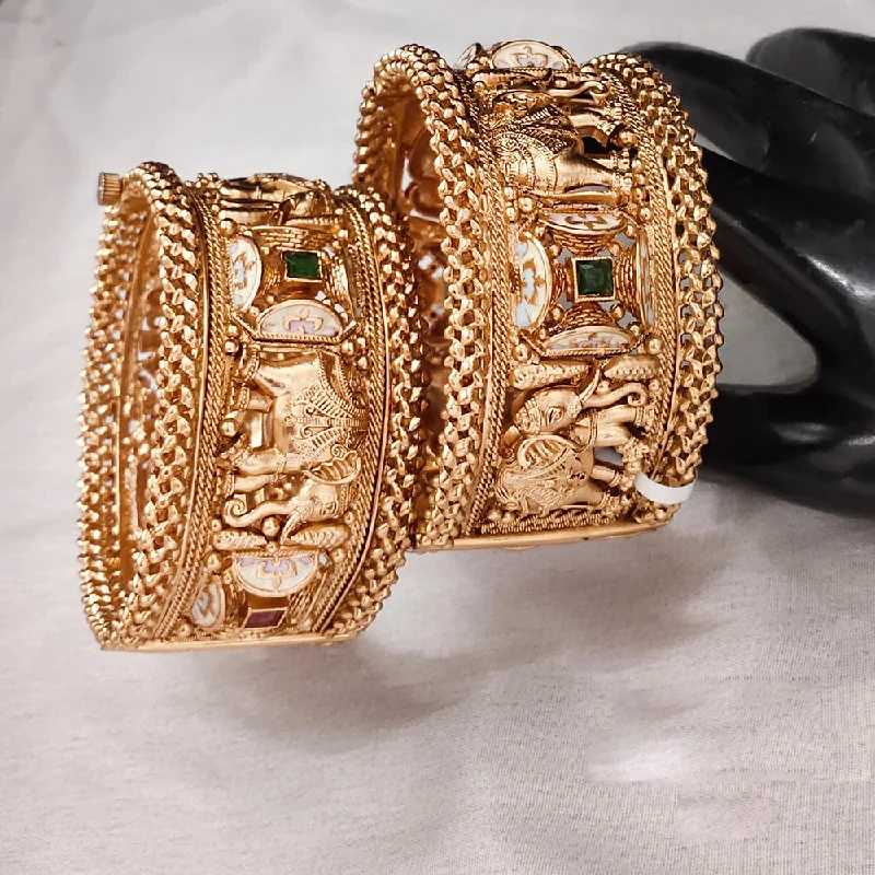 women’s matching bracelet-Lucentarts Jewellery Gold Plated Openable Meenakari Bangles Set