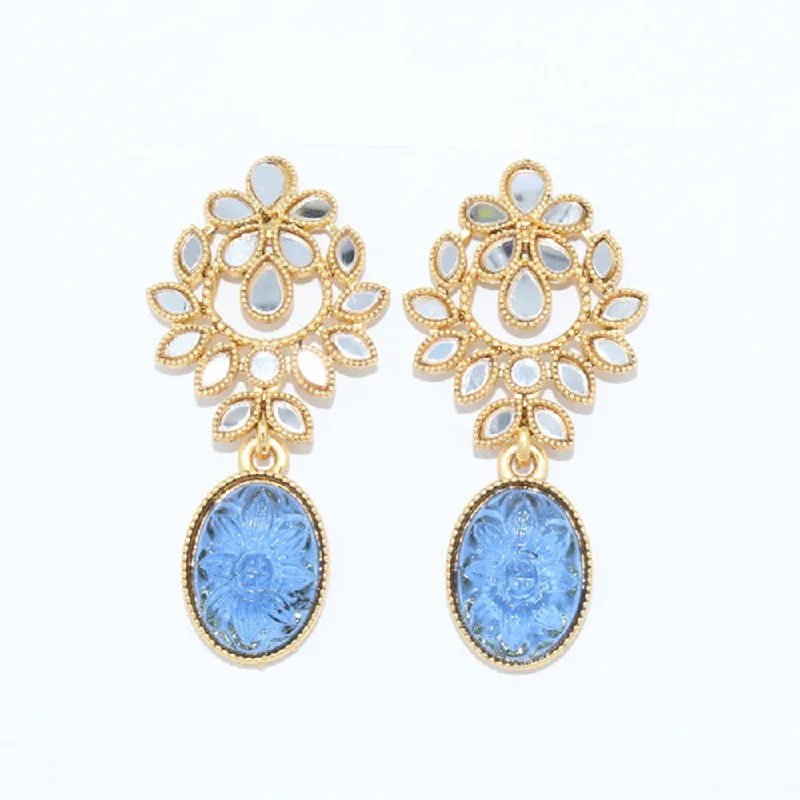 women’s silver earrings-Corbeda Fashion Gold Plated Mirror Dangler Earrings