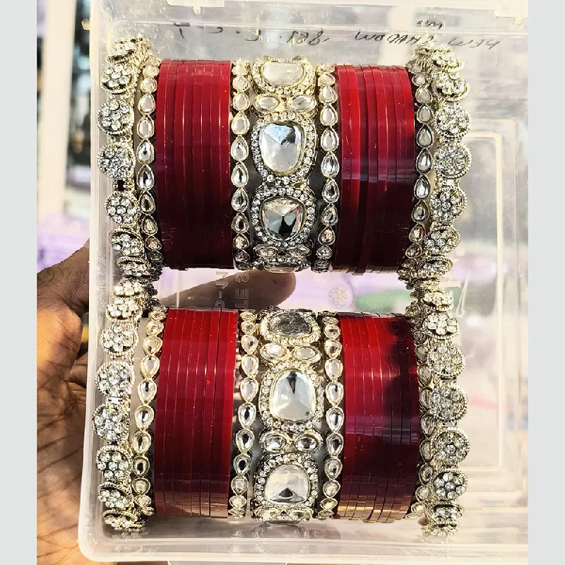 women’s classic bangle-Shagna Silver Plated Crystal Stone And Kundan Acrylic Bridal Chura