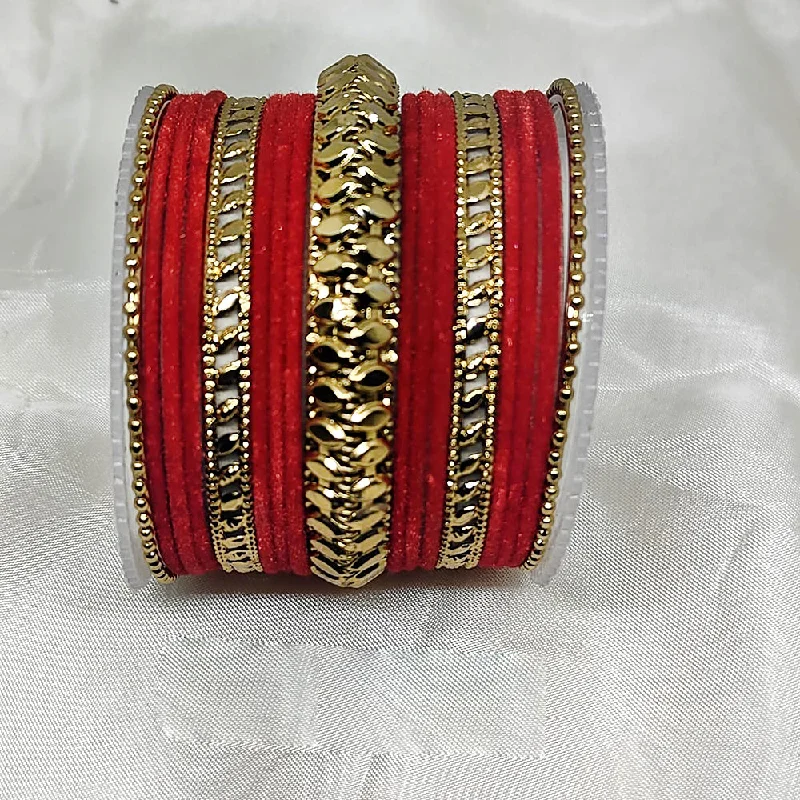 women’s boho bracelet-Shree Asha Bangles Gold Plated Velvet Bangle Set