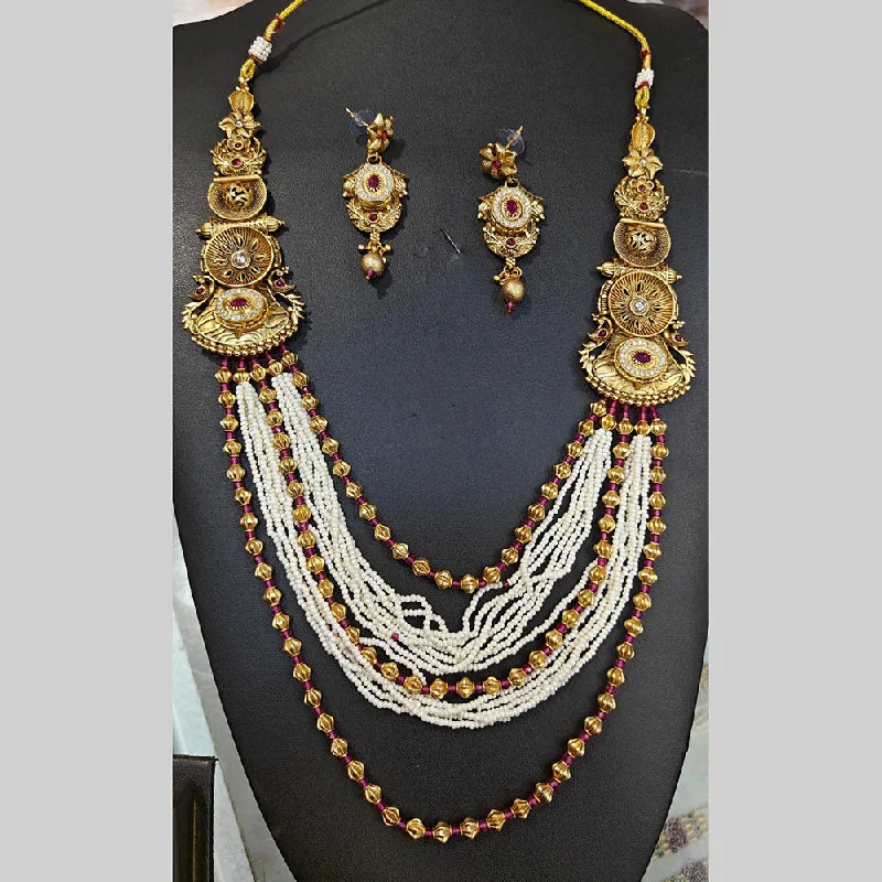 women’s minimalistic necklace-Manisha Jewellery Gold Plated Pota Stone And Pearls Long Necklace Set