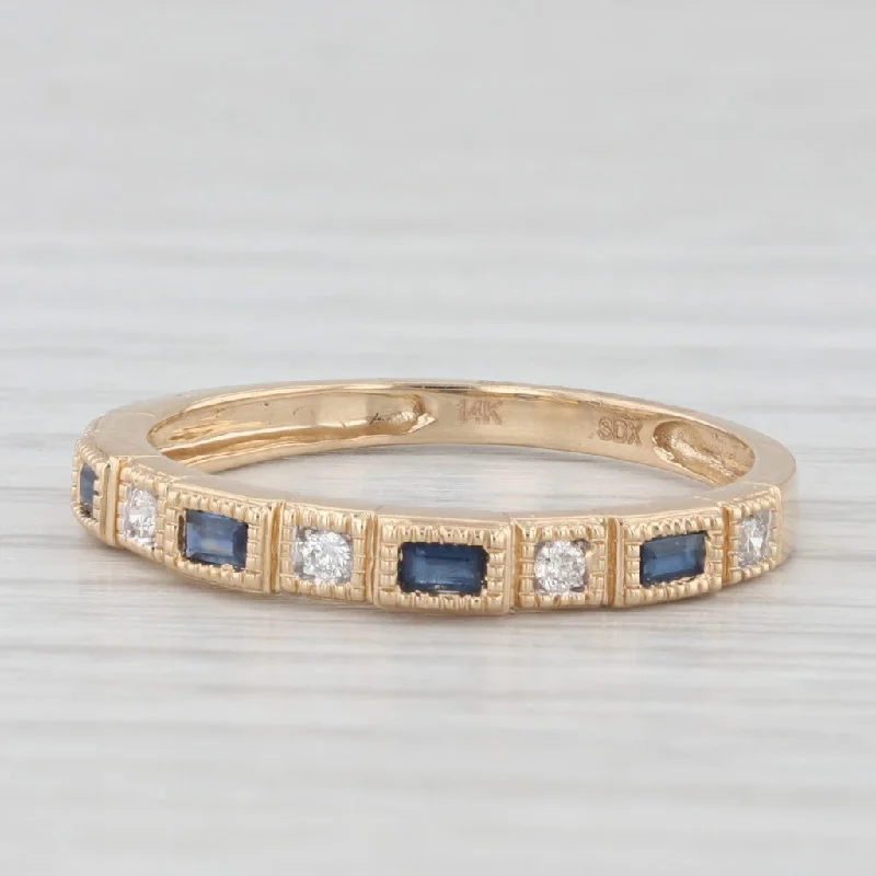 women’s trendy diamond engagement ring-New 0.32ctw Blue Sapphire Diamond Ring 14k Yellow Gold Stackable Wedding Sz 7.25