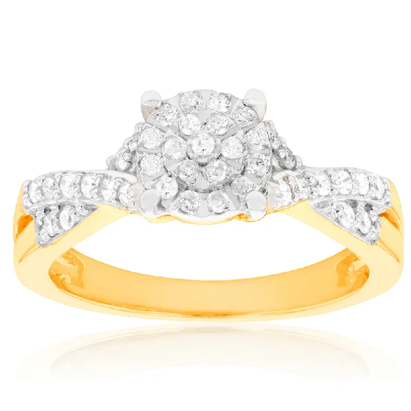 women’s engraved engagement ring-9ct Yellow Gold 1/3 Carat Diamond Ring