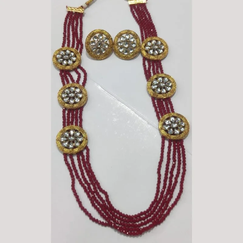 women’s engraved gold necklace-Manisha Jewellery Gold Plated Crystal Stone And Pearls Long Necklace Set