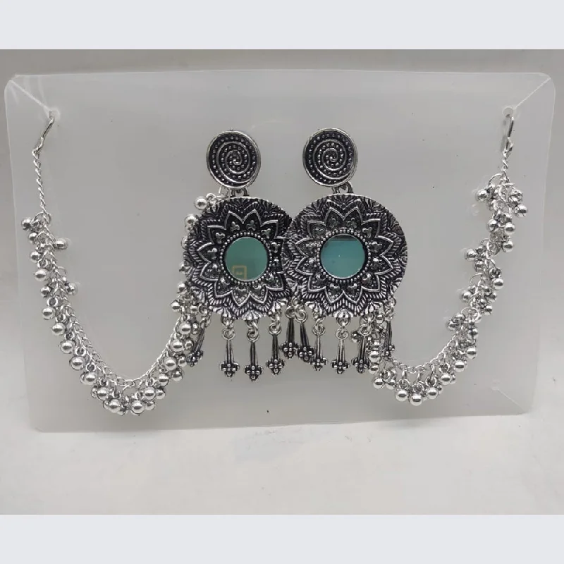 women’s custom earrings-SNERA Oxidised Plated Mirror Kan Chain Dangler Earrings