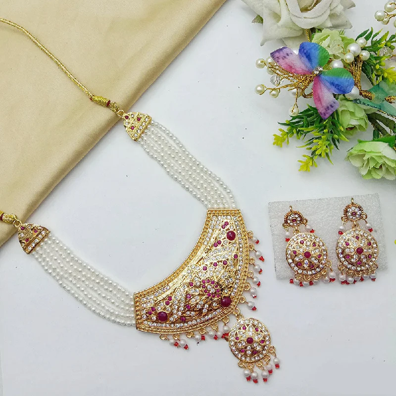 women’s infinity diamond necklace-SP Jewellery Gold Plated Austrian Stone And Pearls Necklace Set