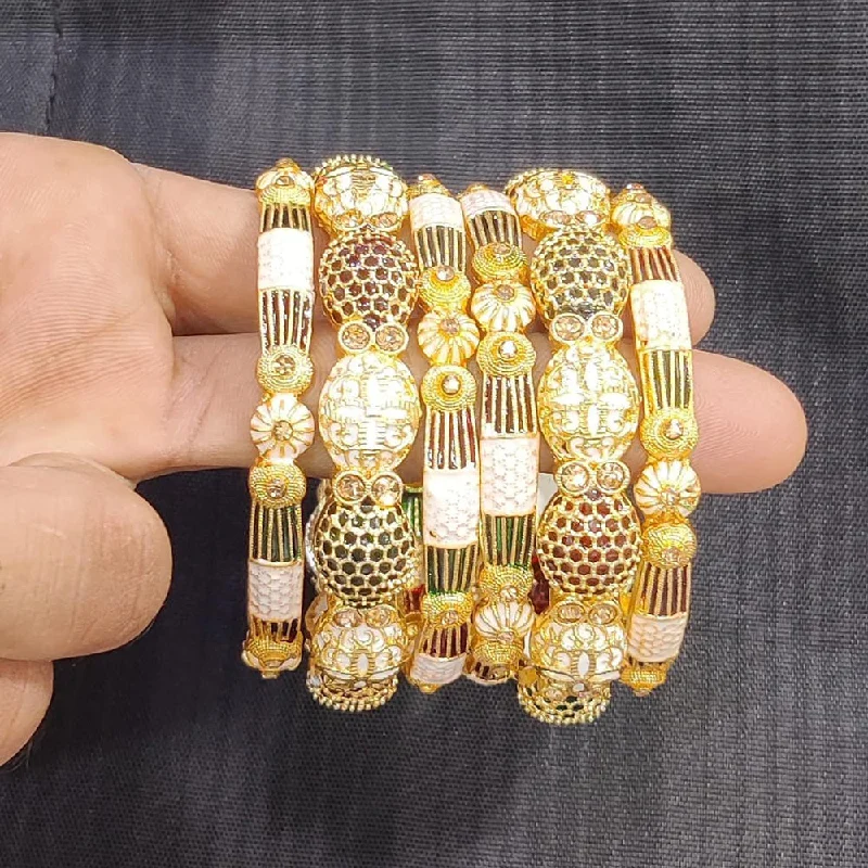 women’s gold bracelet for wedding-Pooja Bangles Gold Plated Meenakari  Bangles Set