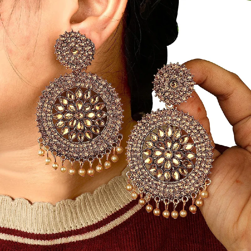 women’s evening earrings-Subhag Alankar Gold Stone earrings for Girls and Women. Alloy Chandbali Earring