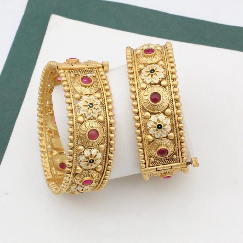 women’s gold bangle-Kavita Art Gold Plated Pota Stone Openable Bangles Set