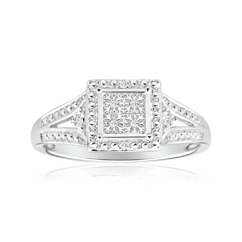 women’s white gold diamond engagement ring-Sterling Silver Adorable Diamond Ring