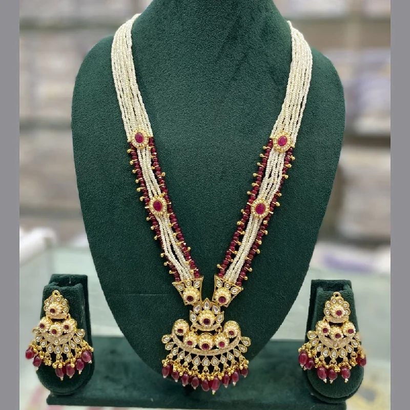 women’s designer necklace-Stylofinds Gold Plated Kundan Stone And Beads Long Necklace Set