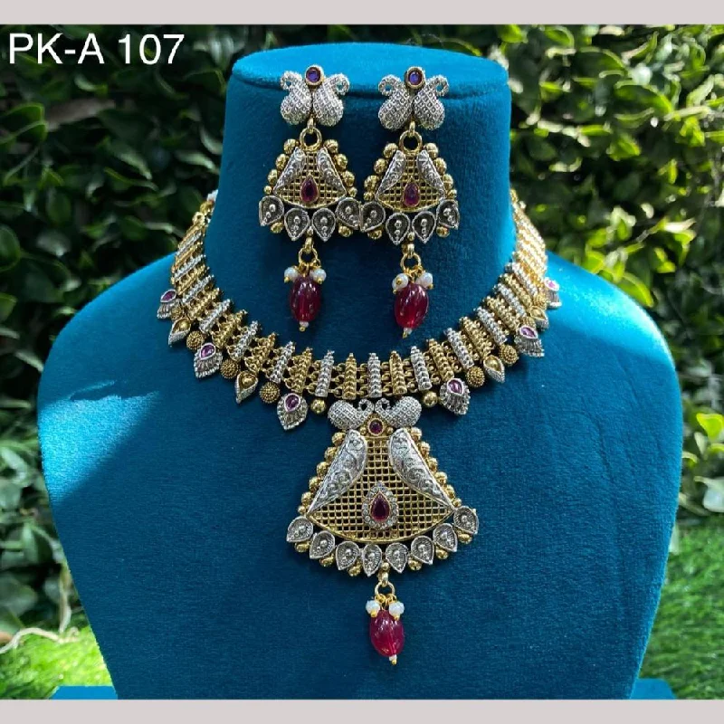 women’s family necklace-Amoliya Jewels 2 Tone Plated Pota Stone And Pearls Choker Necklace Set