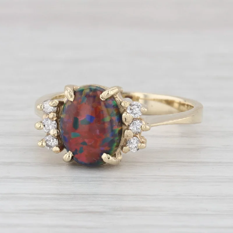 women’s multi-stone engagement ring-Lab Created Black Opal Diamond Ring 14k Yellow Gold Size 6