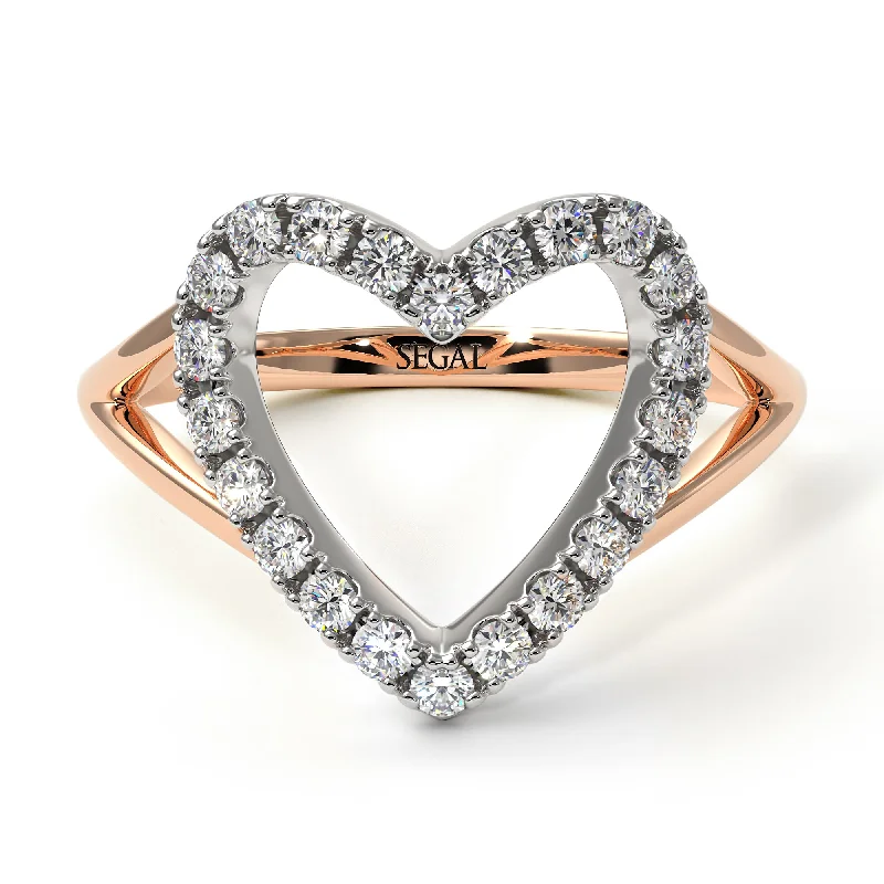 women’s diamond wedding engagement ring-Two Tones Split Shank Heart Diamond Ring - Delaney No. 18